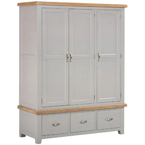 Triple Wardrobe With 3 Drawers (MOON GREY)