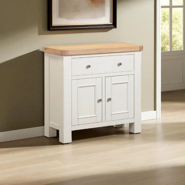 Modern White Painted Oak Small Sideboard with Solid Oak Top