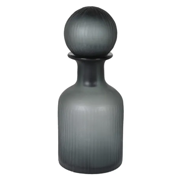 Small Grey Ribbed Bottle with Ball Topper
