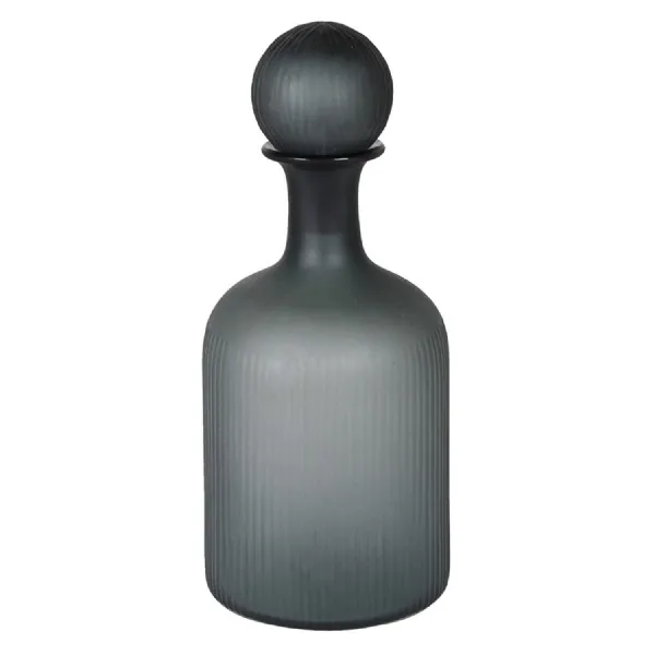 Large Grey Ribbed Bottle with Ball Topper