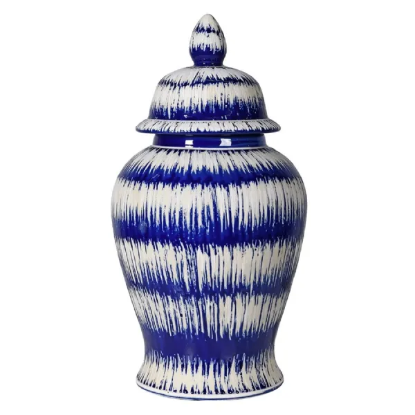 Blue and White Ikat Lidded Ginger Jar