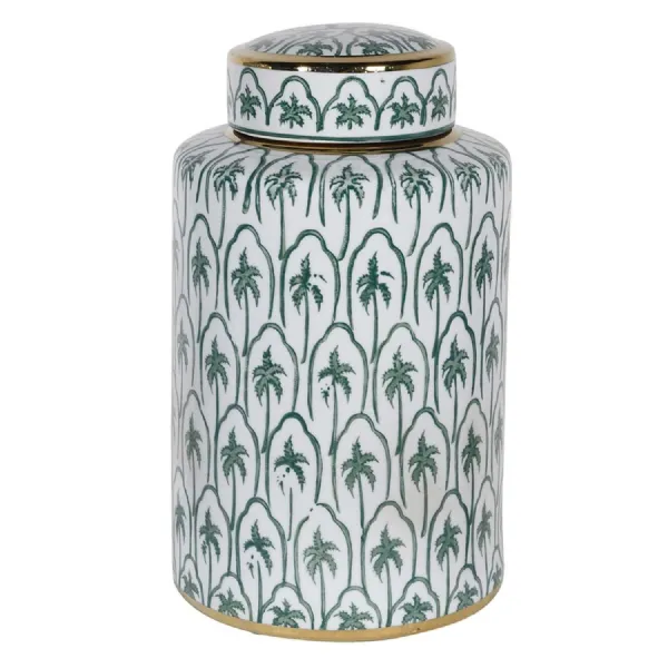 Small Green Palm Trees Lidded Jar