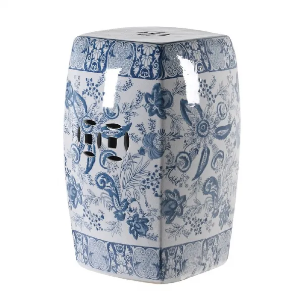 Blue Wht Patterned Stool