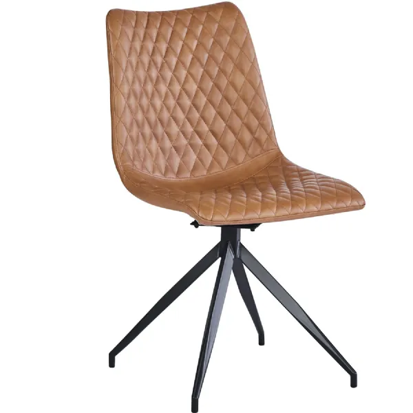 Modern Brown PU Upholstered Dining Chair with Swivel Black Metal Legs