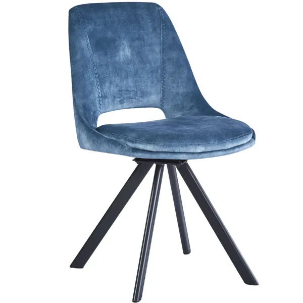 Modern Blue S Velvet Upholstered Dining Chair with Swivel Black Metal Legs