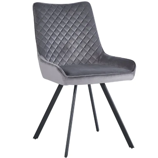 Modern Light Grey Velvet Upholstered Dining Chair with Black Metal Legs