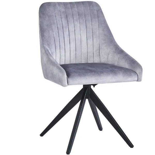 Modern Light Grey Soft Velvet Swivel Dining Chair with Black Metal Legs