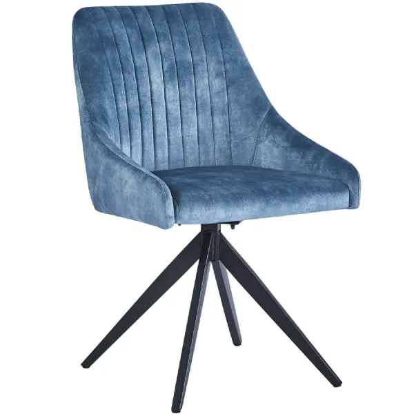 Modern Blue Soft Velvet Swivel Dining Chair with Black Metal Legs