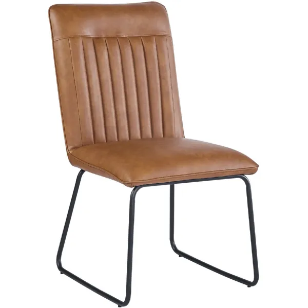Industrial Brown PU Upholstered Dining Chair with Black Metal Legs