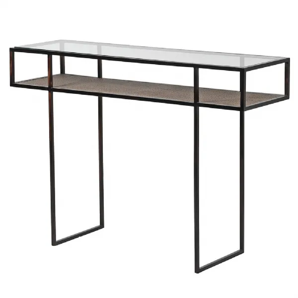 Glass Top Console With Rattan