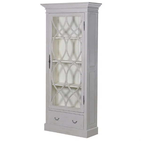 Shabby Chic Distress Washed Tall Glazed 1 Door Display Cabinet