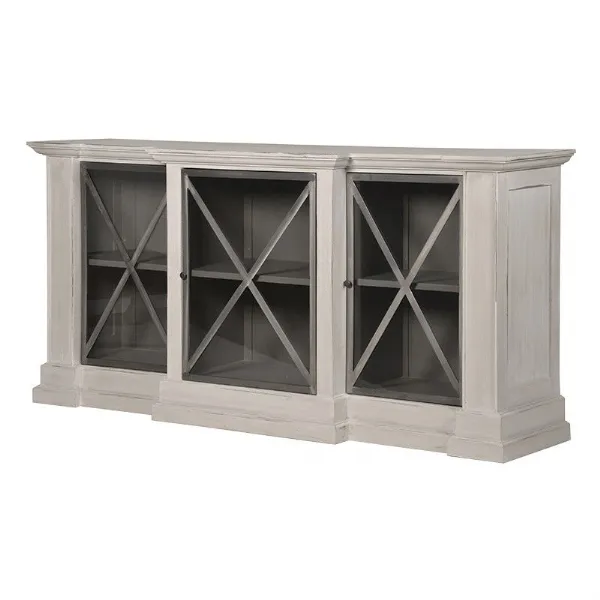 Modern Breakfront Grey Wash Sideboard Glazed Base Storage Unit
