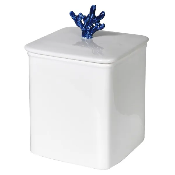 White Blue Coral Lidded Jar