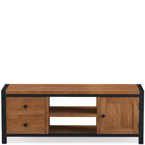 Industrial Style Acacia Wood Wide TV Unit with Black Metal Frame