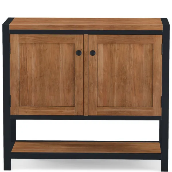 Industrial Acacia Wood 2 Door Cabinet with Black Metal Frame and Lower Shelf