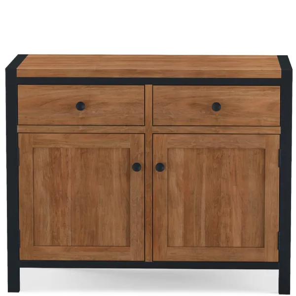 Industrial Solid Acacia Wood 2 Door 2 Drawer Sideboard with Black Metal Frame