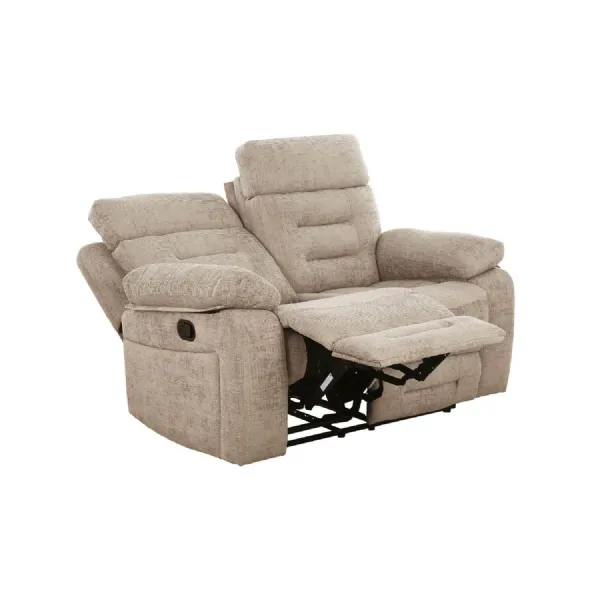 Latte Fabric 2 Seater Manual Recliner Sofa with Padded Arms