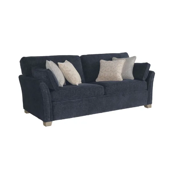 Navy Blue Linen Effect Fabric 3 Seater Sofa