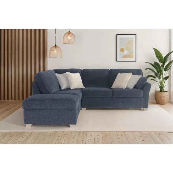 Navy Blue Fabric Large Corner Group Sofa with Cushions