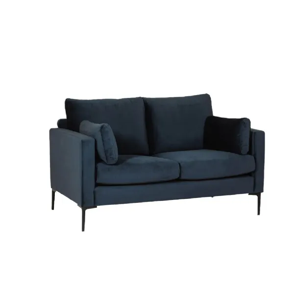 Navy Blue Velvet Fabric 2 Seater Sofa with Metal Legs