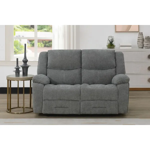 Grey Fabric 2 Seater Manual Recliner Sofa