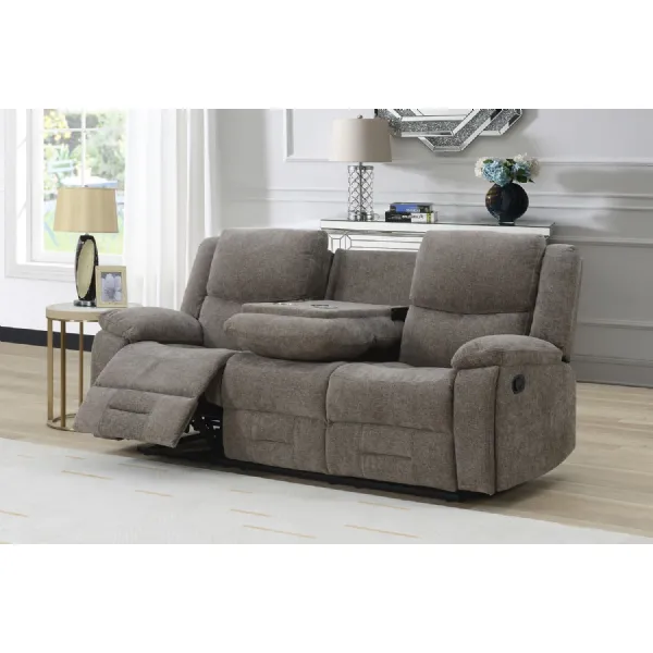 Mocha Fabric 3 Seater Manual Recliner Sofa with Cup Holder