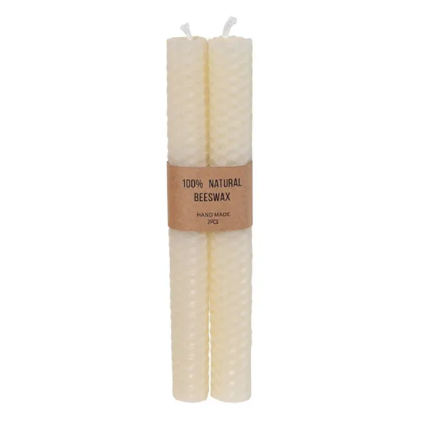 Set of 2 Cream Beeswax Candles