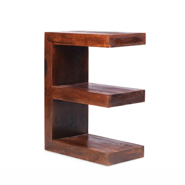 Modern Solid Sheesham E Shaped Shelving Unit with Open Shelves