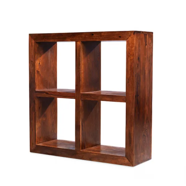 Traditional Style Dark Solid Sheesham Wood 4 Hole Cube Display Unit
