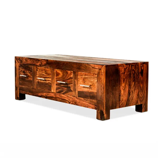 Modern Natural Sheesham Rectangular 8 Drawer Trunk Coffee Table