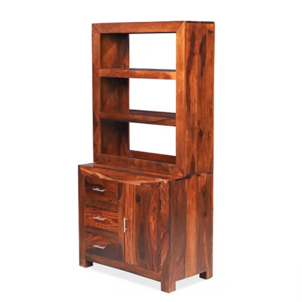 Traditional Sheesham Small 3 Drawer Dresser with Open Shelves and Cabinet