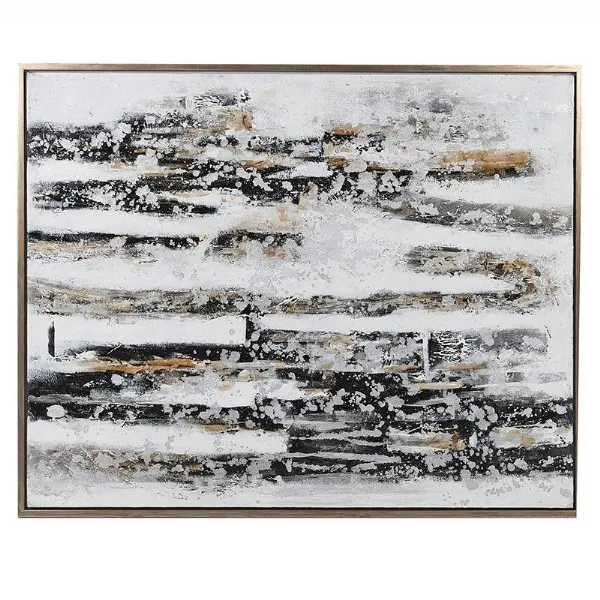 Abstract Gold, Black And White Painting