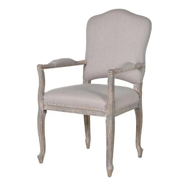 French Distressed Grey Dining Chair With Arms