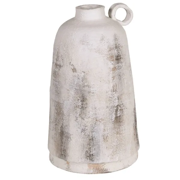 Distressed White Vase with Handle