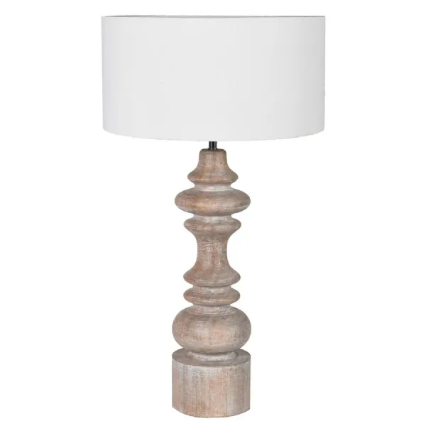 Natural Wood White Wash Table Lamp with Shade