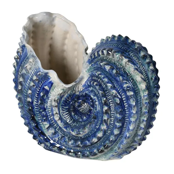 Blue and White Oversized Shell Vase