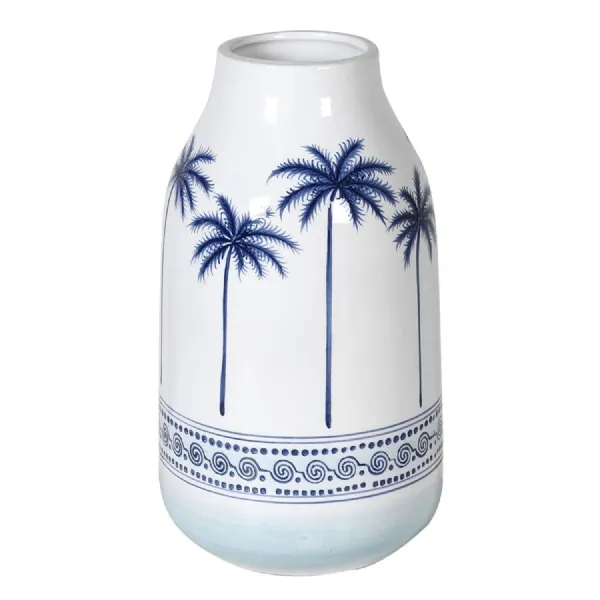 Blue Palm Tree Ceramic Vase