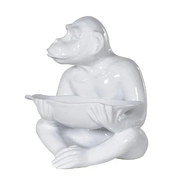 White Ceramic Monkey Holding a Bowl Figure Ornament