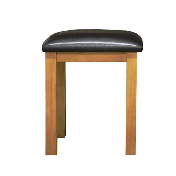 Classic Style Solid Pine Dressing Table Stool with Black Leather Seat