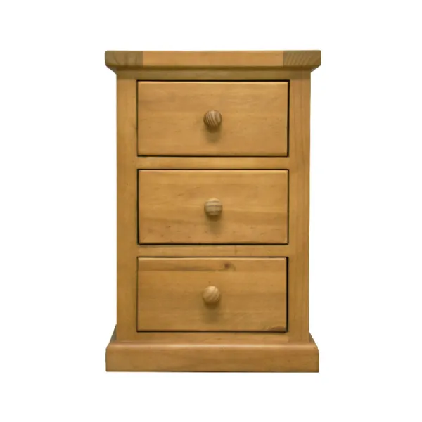 Traditional Style Natural Solid Pine 3 Drawer Bedside Cabinet