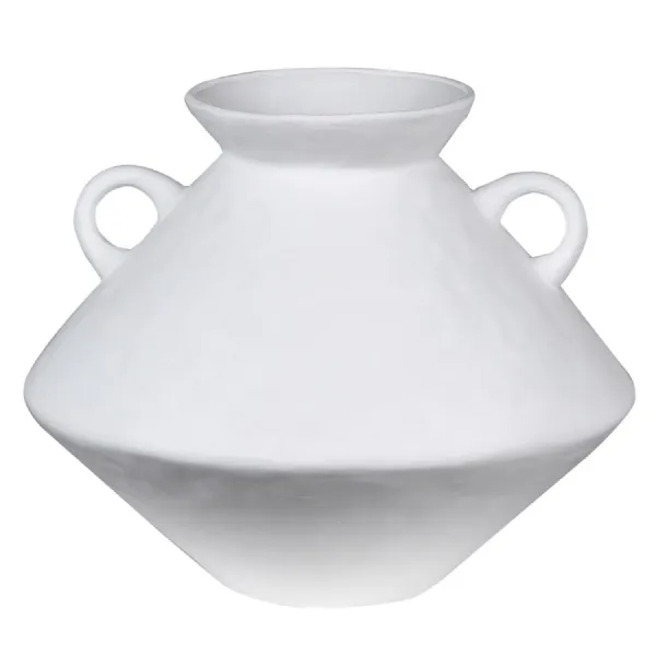 Small White Bulbous Jar Vase with Handles