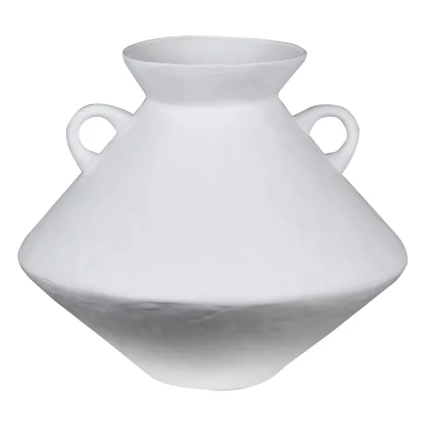 Large White Bulbous Jar Vase with Handles