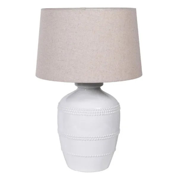 White Beaded Table Lamp with Linen Shade
