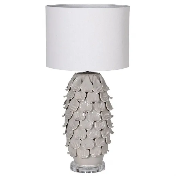Grey Petal Lamp With Acrylic Base And White Linen Shade