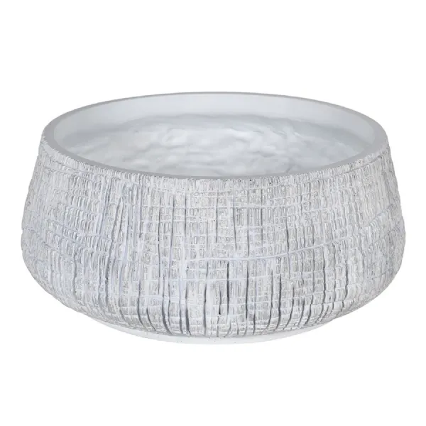 Small Low White Yakisugi Textured Pot