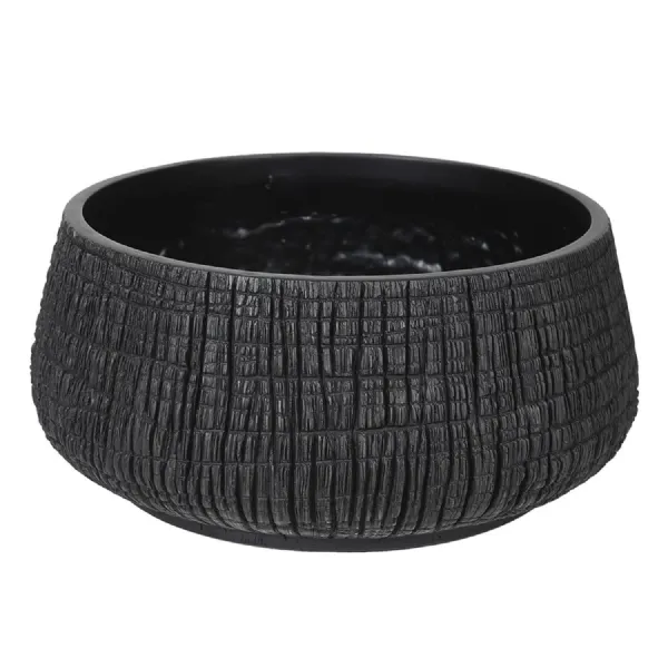 Small Low Black Yakisugi Textured Pot