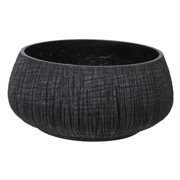 Large Low Black Yakisugi Textured Pot