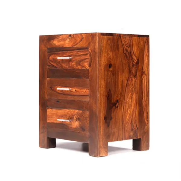 Modern Style Sheesham Wood 3 Drawer Bedside Cabinet