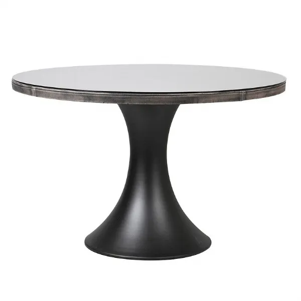 Round Leather Effect With Glass Top Dining Table