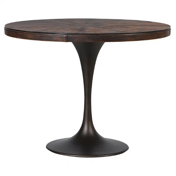 Modern Round Pu Leather Dining Table With Glass Top